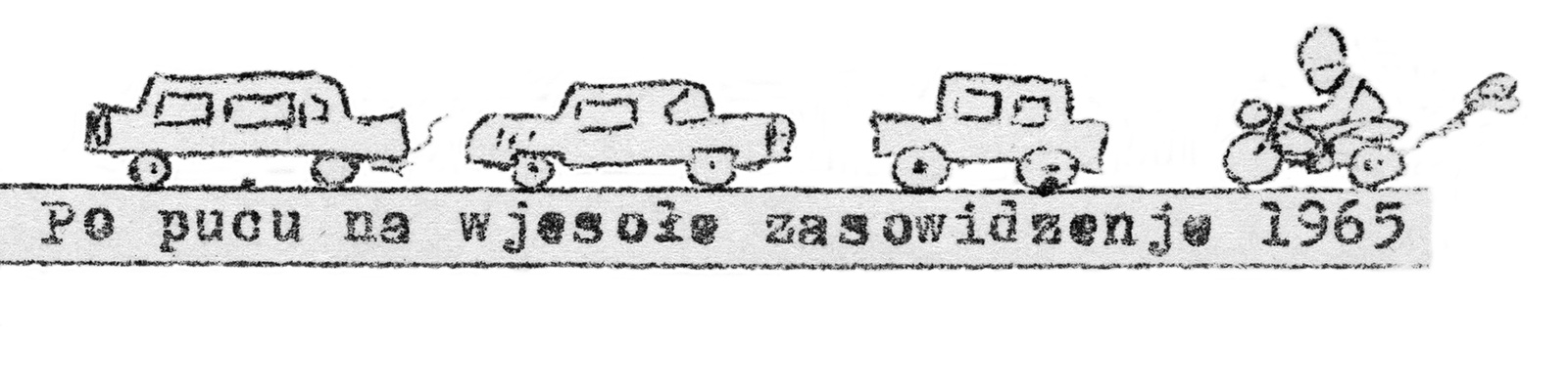 „Na cestě na radostné shledání 1965“. Ze vzpomínkového vydání časopisu Naš puć, 1965. (zdroj: Serbska centralna biblioteka, Budyšin/​Sorbische Zentralbibliothek, Bautzen)